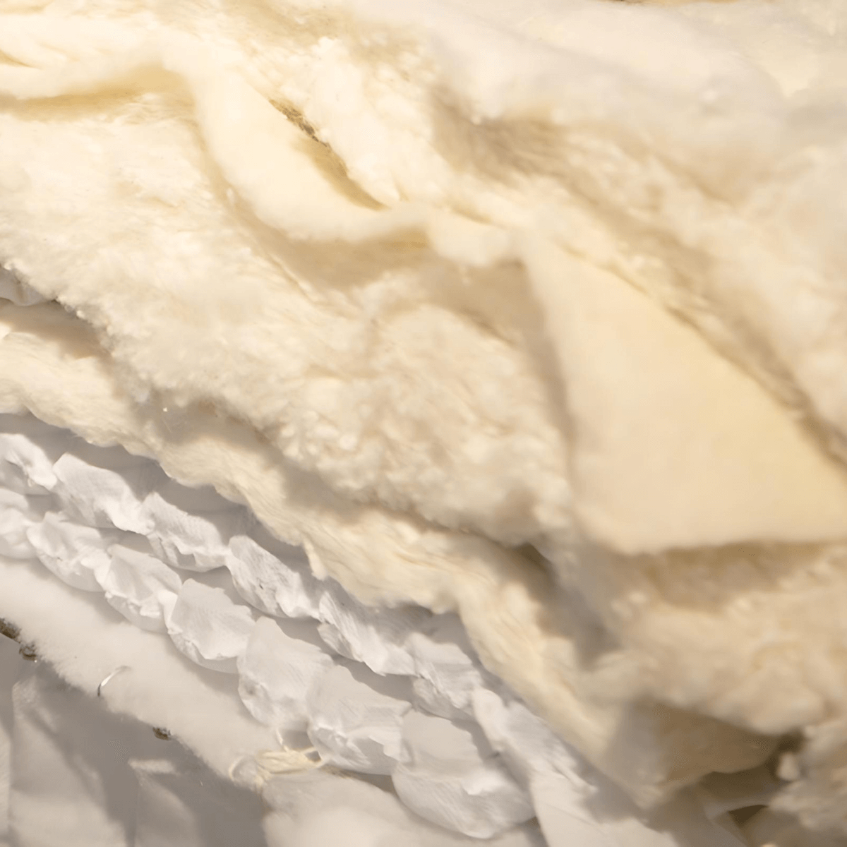 Layers of natural and organic fillers used in a handmade traditional English Royal Mattress.