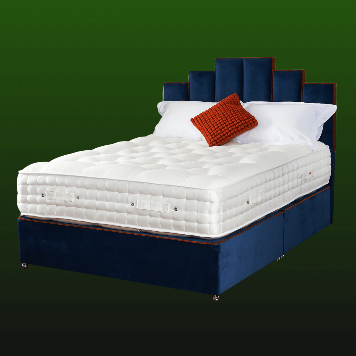Luxurious English Royal Mattress with organic natural fillers, crafted traditionally for superior comfort, set on a stylish bed frame.