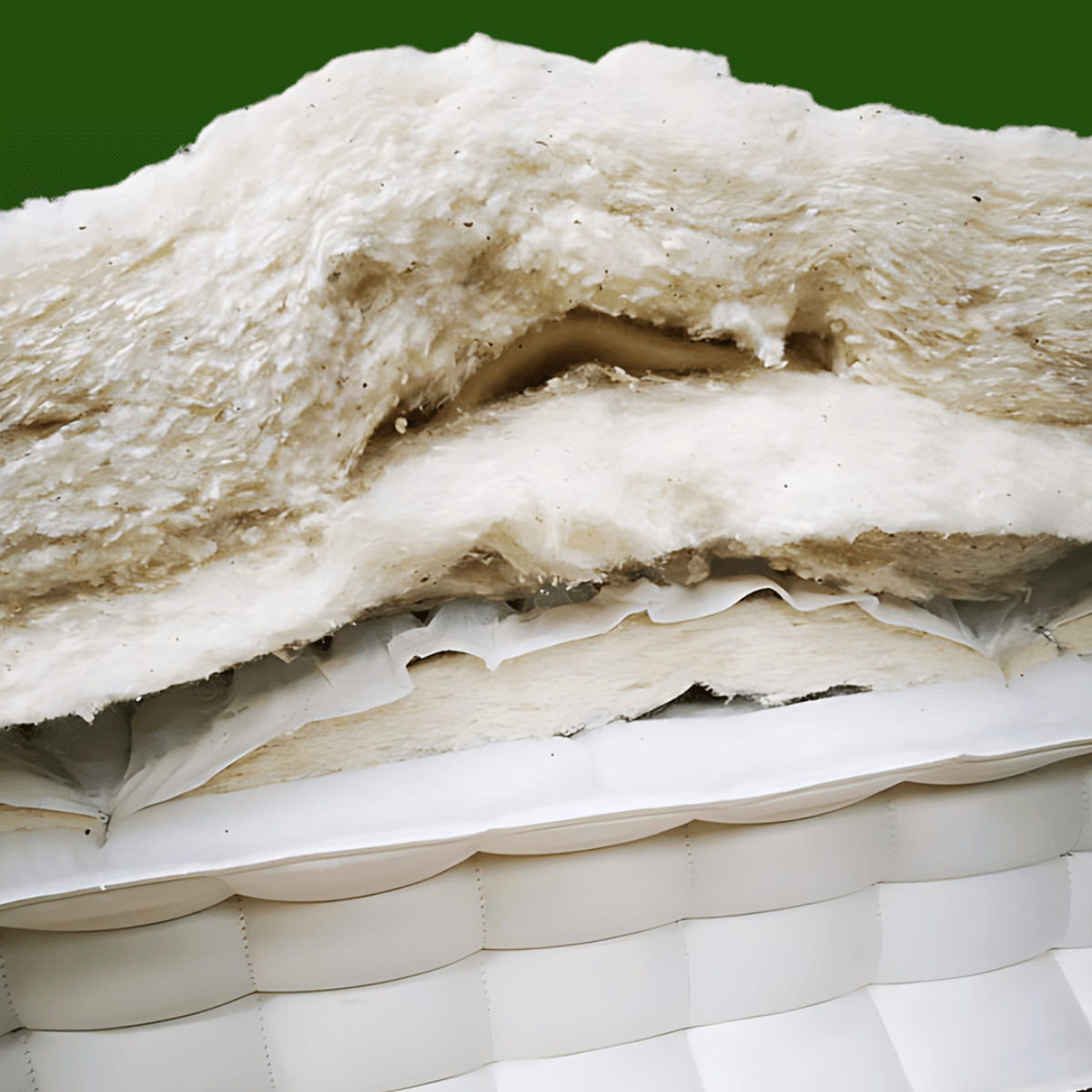 Close-up of natural fillers inside a traditionally made English Royal Mattress, showcasing organic layers and craftsmanship.